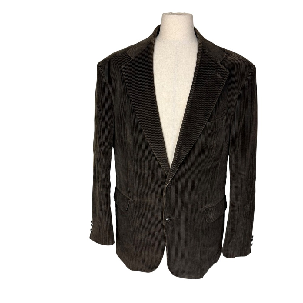 New England Collection Mens 46L Brown Corduroy Blazer Elbow Patches 2 Button